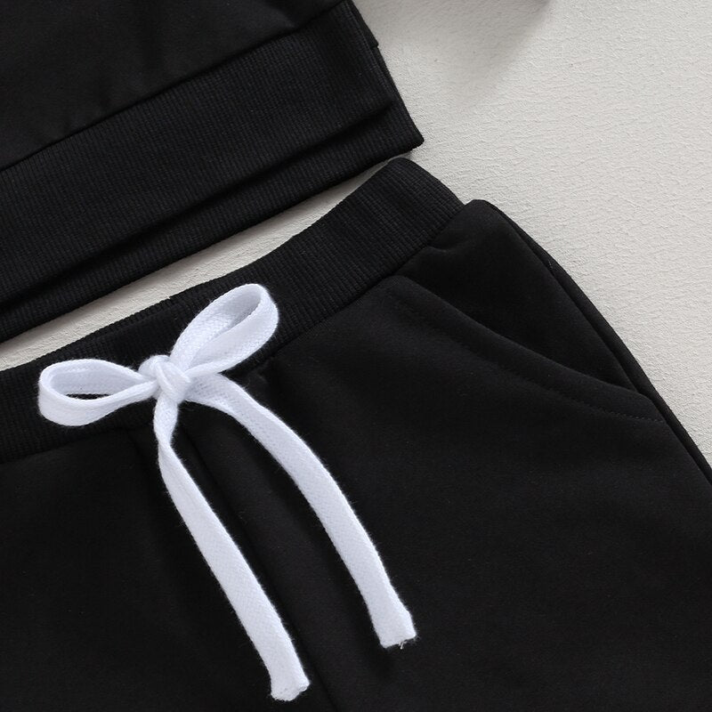 TODDLER BABY BOYS GIRLS 2PCS FALL OUTFITS LONG SLEEVE SPLIT HEM TOPS POCKET PANTS SOLID COLOR CLOTHES SETS
