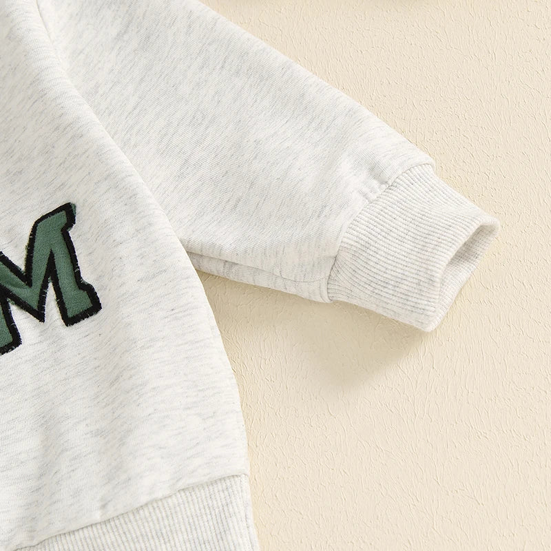 BABY TODDLER BOYS 2PCS GO TEAM FALL OUTFIT FOOTBALL LETTER EMBROIDERY LONG SLEEVE O-NECK TOP AND SOLID COLOR PANTS SET