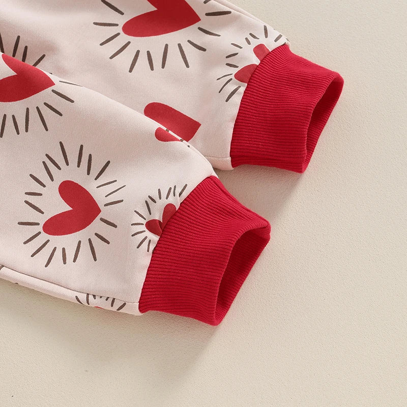 TODDLER BABY BOY GIRL 2PCS VALENTINE’S DAY OUTFIT LONG SLEEVE HEART TOP + PANTS SET