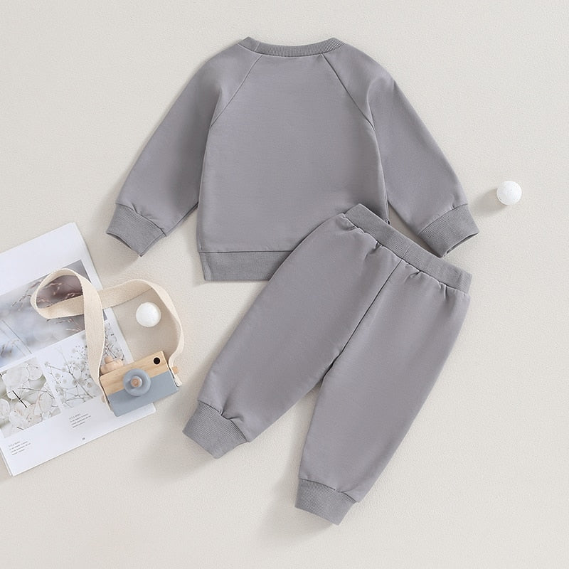 TODDLER BABY BOYS GIRLS 2PCS FALL OUTFITS LONG SLEEVE SPLIT HEM TOPS POCKET PANTS SOLID COLOR CLOTHES SETS