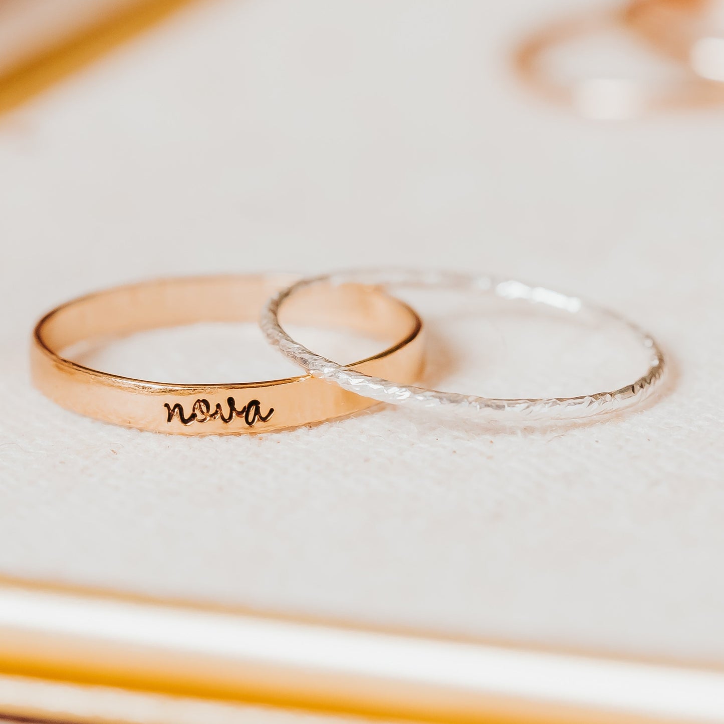 CUSTOM GOLD OR SILVER STACKING NAME RING