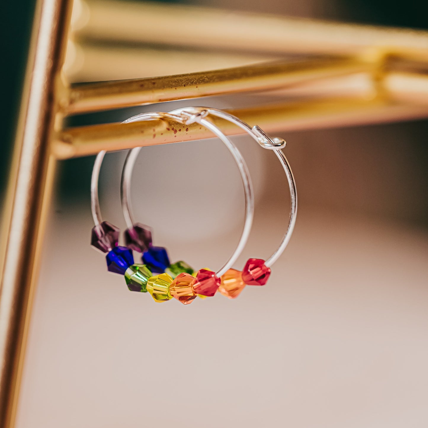 RAINBOW CRYSTAL DAINTY HOOP EARRINGS