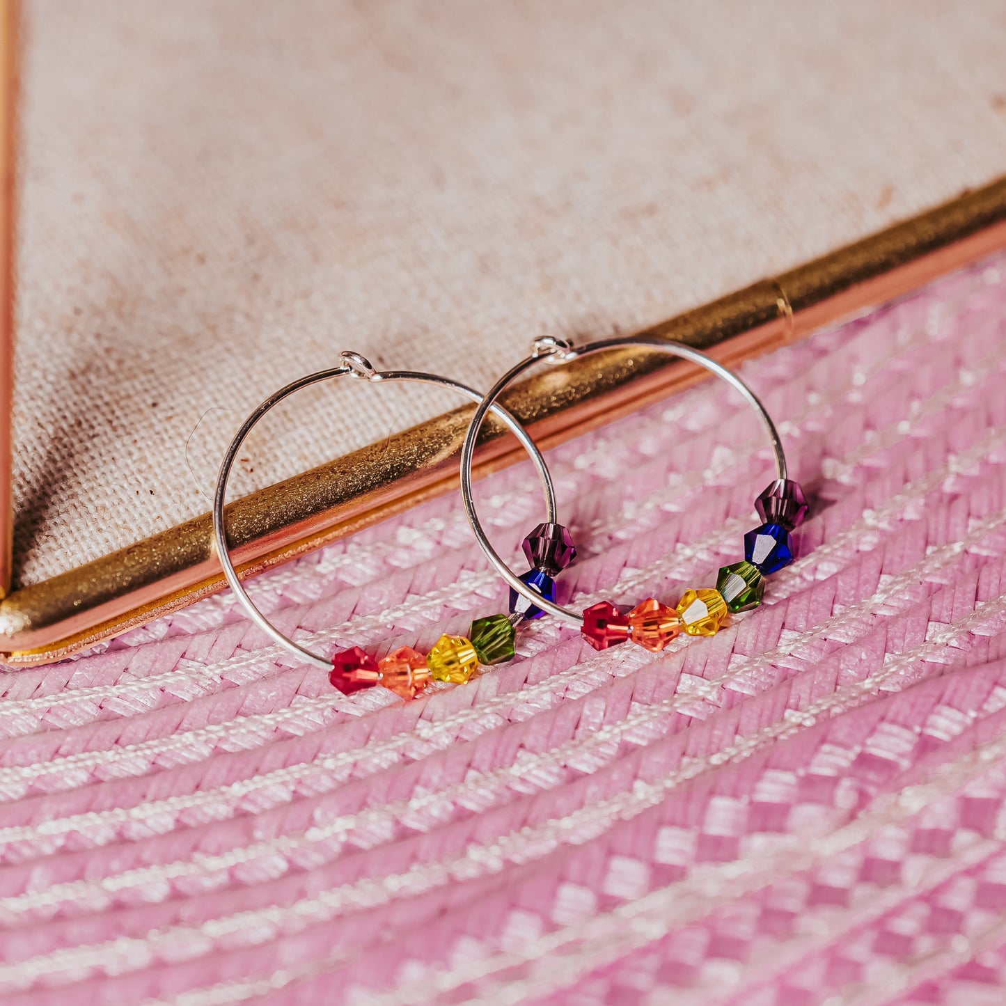 RAINBOW CRYSTAL DAINTY HOOP EARRINGS
