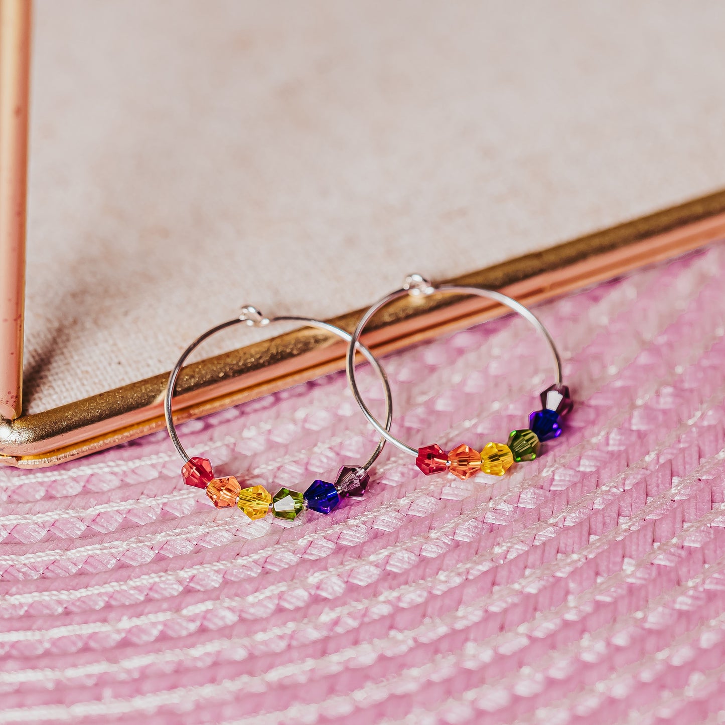 RAINBOW CRYSTAL DAINTY HOOP EARRINGS