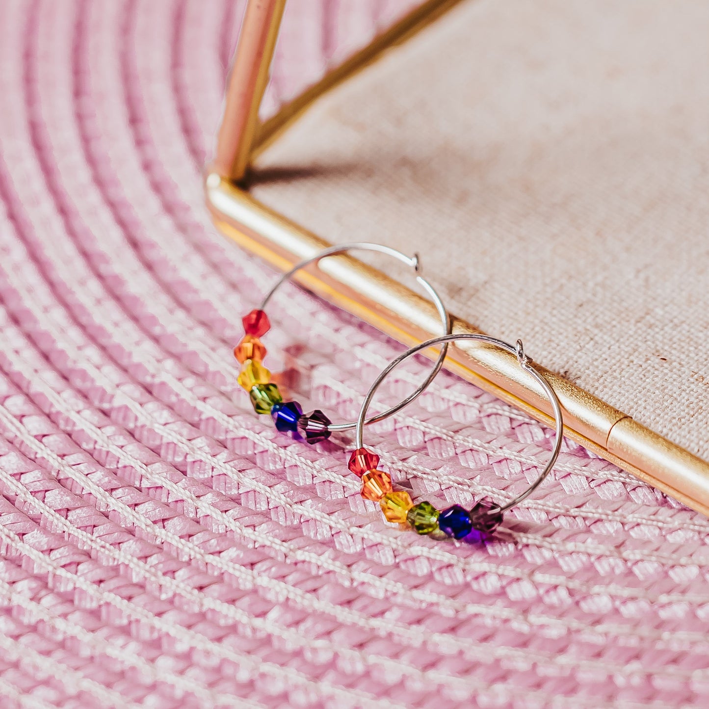 RAINBOW CRYSTAL DAINTY HOOP EARRINGS