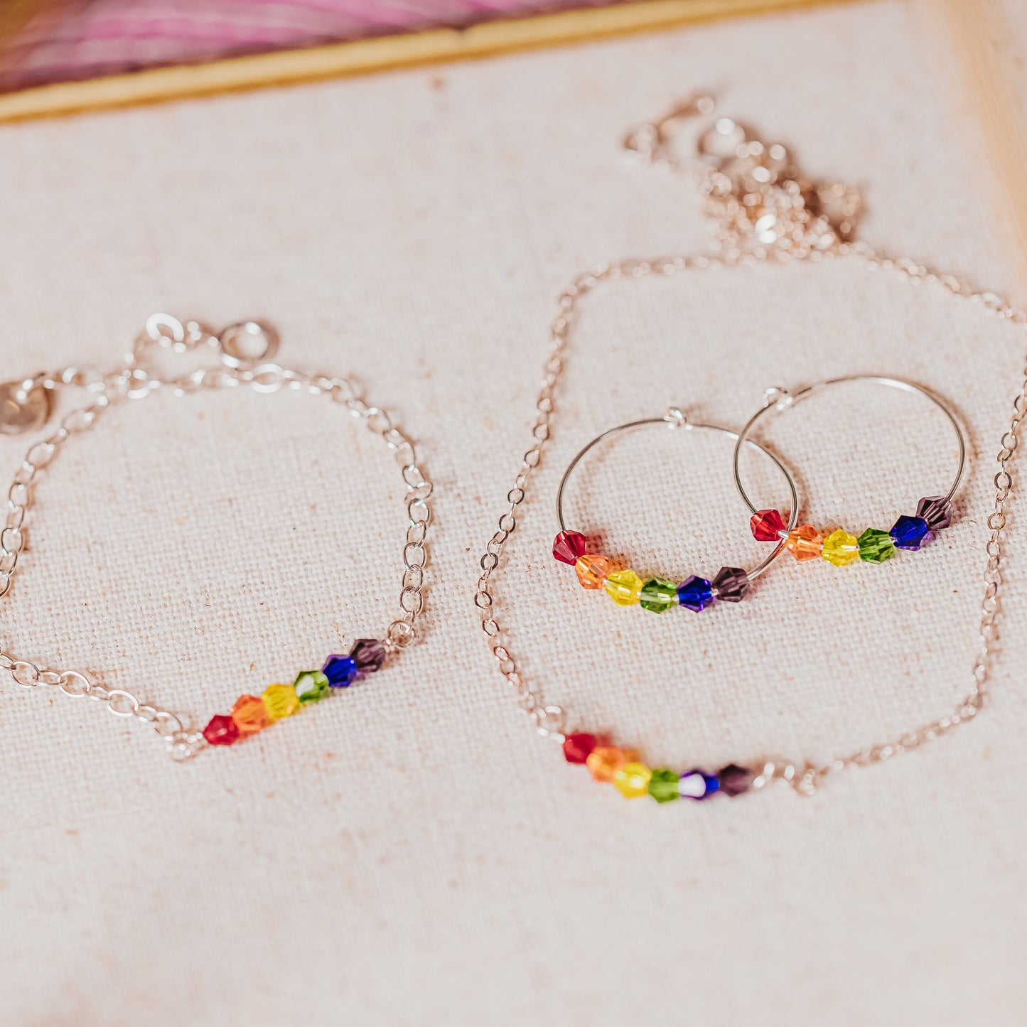 RAINBOW CRYSTAL DAINTY HOOP EARRINGS