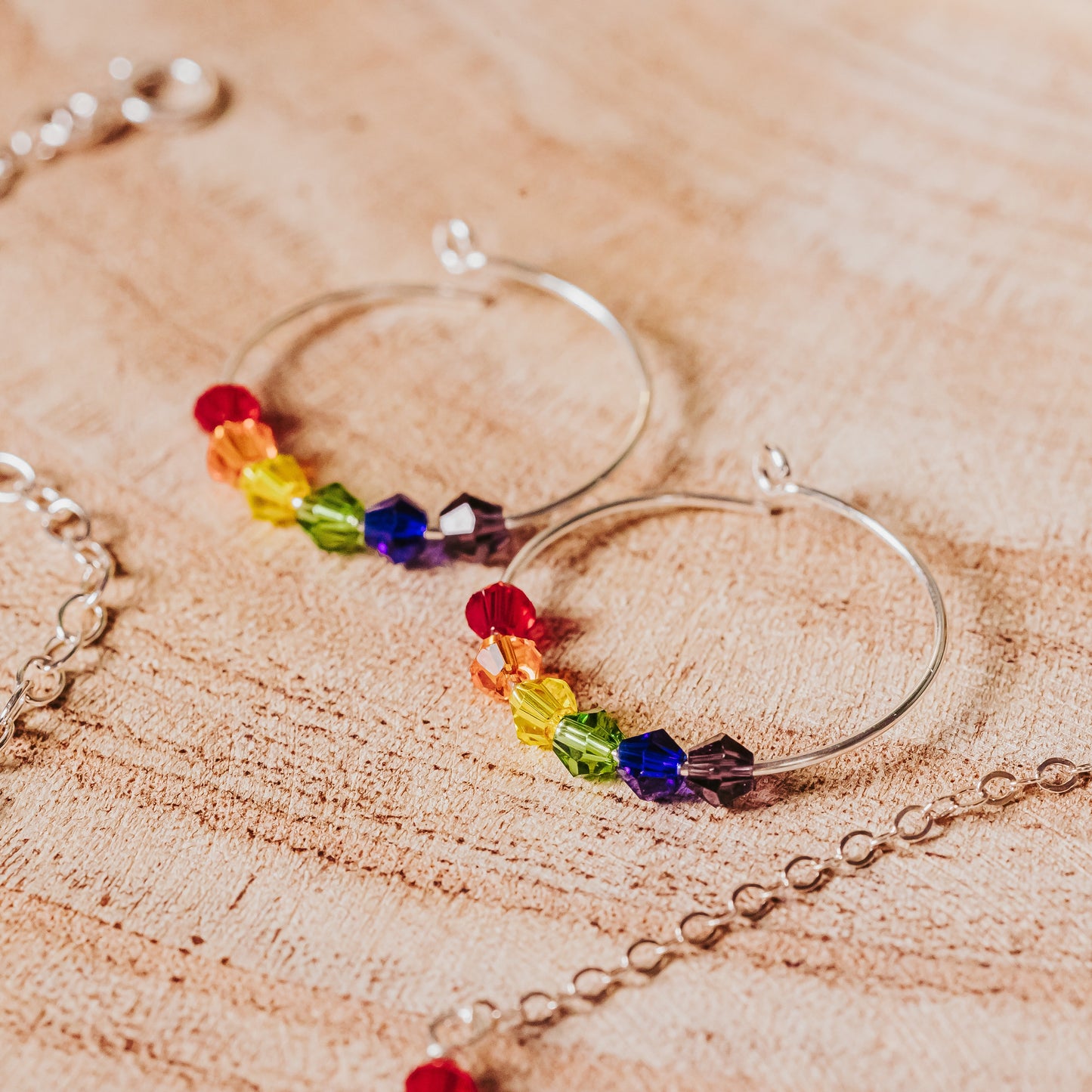 RAINBOW CRYSTAL DAINTY HOOP EARRINGS