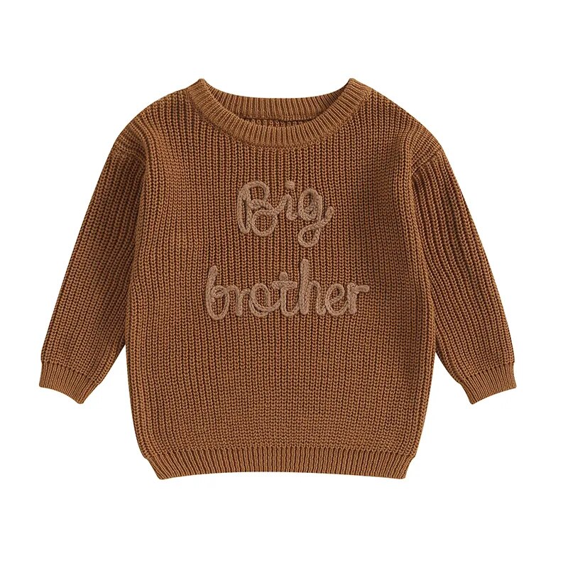 TODDLER KIDS BOYS SWEATERS COTTON LONG SLEEVE LETTER EMBROIDERY BIG BROTHER PULLOVER LOOSE KNITWEAR TOP