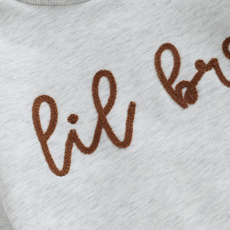 TODDLER BABY BOY LONG SLEEVE CREWNECK LETTERS BIG LIL BRO PULLOVER TOP OR ROMPER BROTHER MATCHING