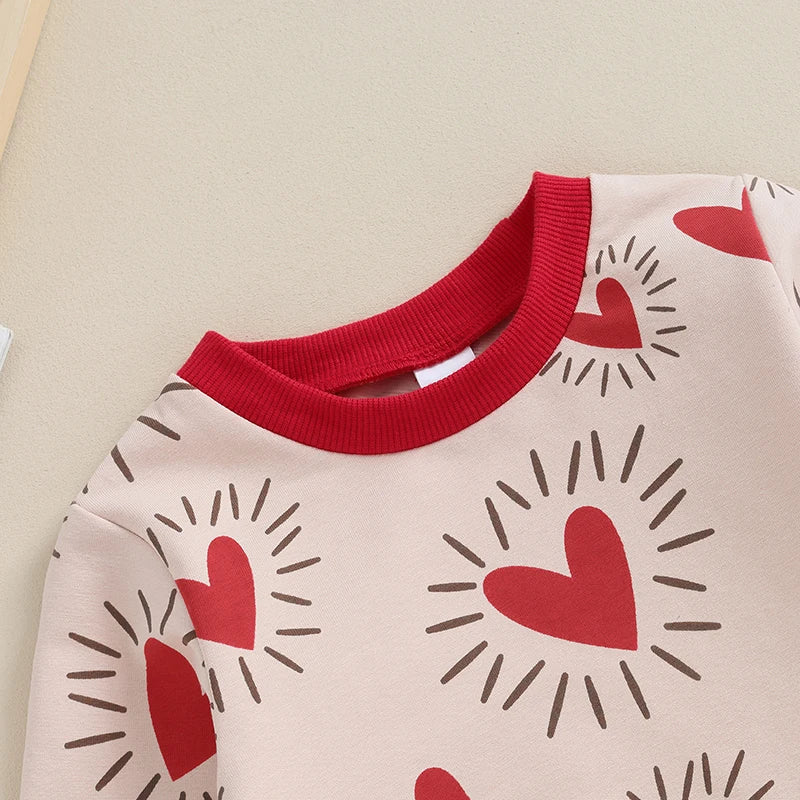 TODDLER BABY BOY GIRL 2PCS VALENTINE’S DAY OUTFIT LONG SLEEVE HEART TOP + PANTS SET