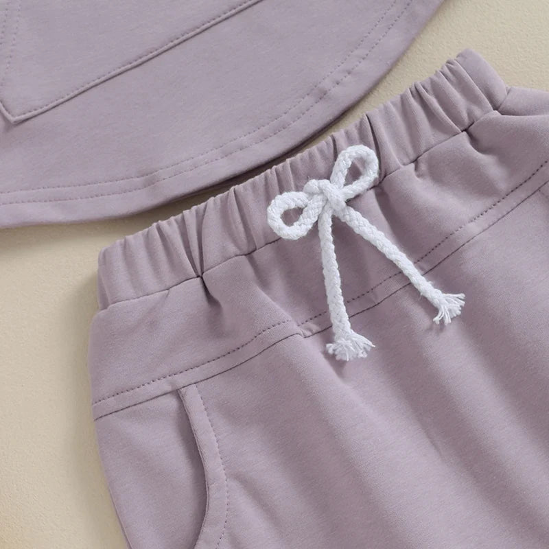 TODDLER BABY BOY GIRL 2PCS SET CREWNECK SOLID COLOR LONG SLEEVE TOP WITH POCKET JOGGER PANTS OUTFIT