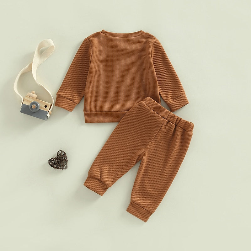 TODDLER BABY GIRL BOY 2PCS HEY CUTIE OUTFIT LONG SLEEVE RIBBED KNIT TOPS PANTS SET
