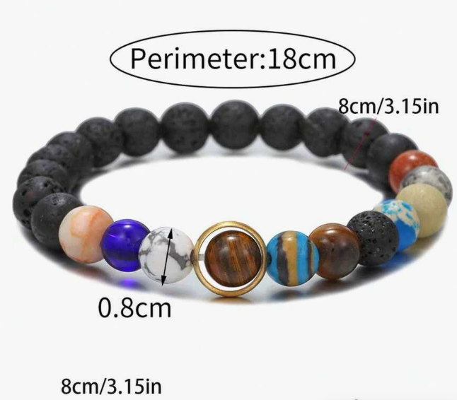 EIGHT PLANETS BEADED BRACELET – SOLAR SYSTEM LAVA ROCK & GEMSTONE STRETCH BRACELET