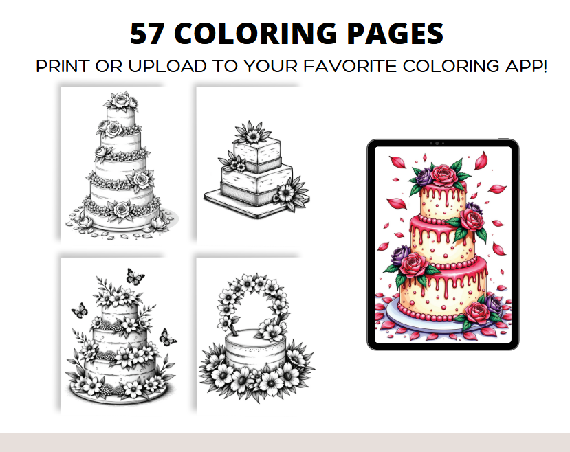 57 Floral Wedding Cake Coloring Pages (Printable & Digital PDF)