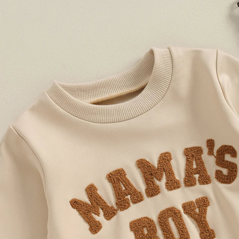 TODDLER BABY BOY 2PCS FALL WINTER OUTFITS LONG SLEEVE LETTER MAMA'S BOY CREWNECK TOP JOGGER PANTS SET