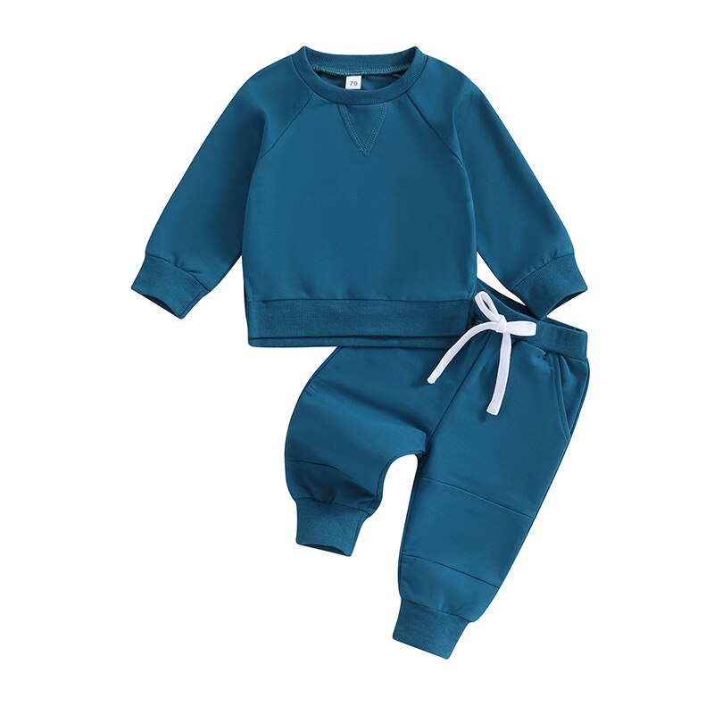 TODDLER BABY BOYS GIRLS 2PCS FALL OUTFITS LONG SLEEVE SPLIT HEM TOPS POCKET PANTS SOLID COLOR CLOTHES SETS