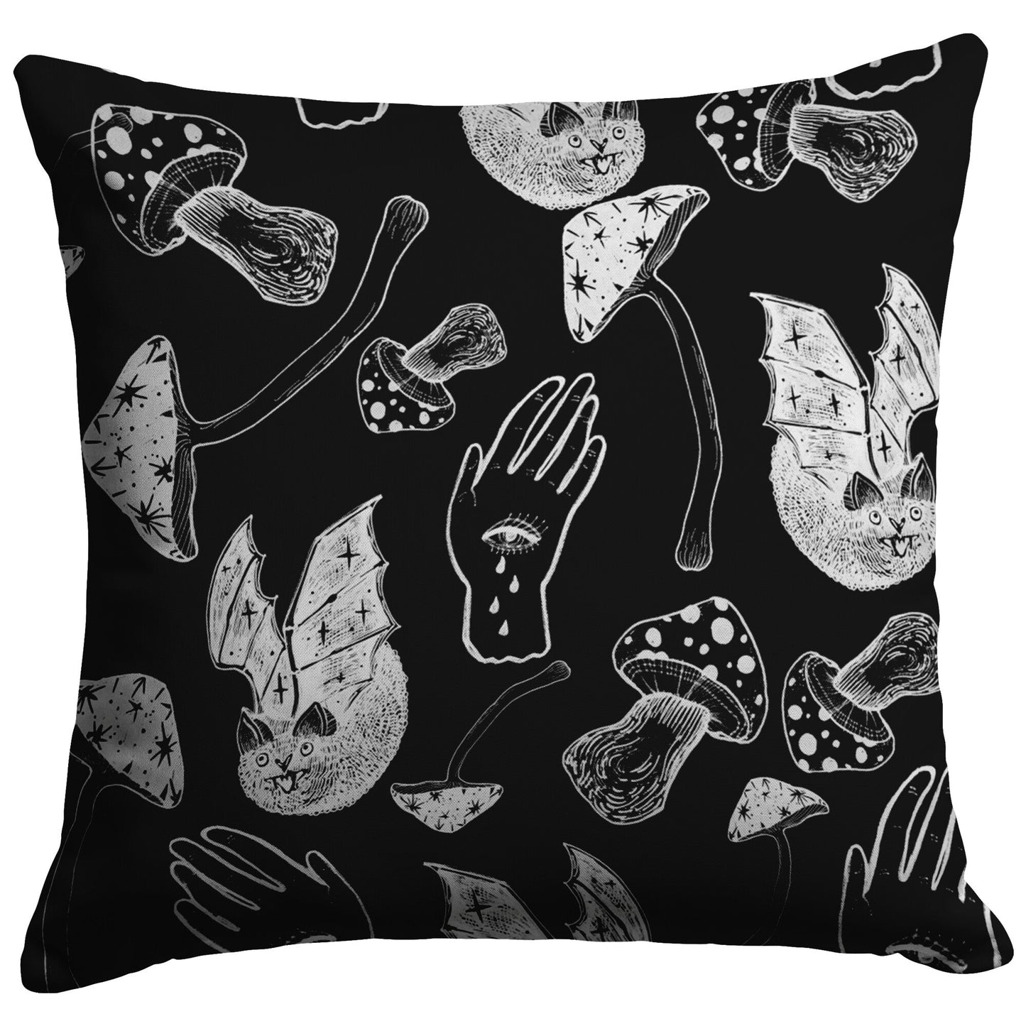 SPOOKY SPELLS, BATS, AND MUSHROOMS THROW PILLOW