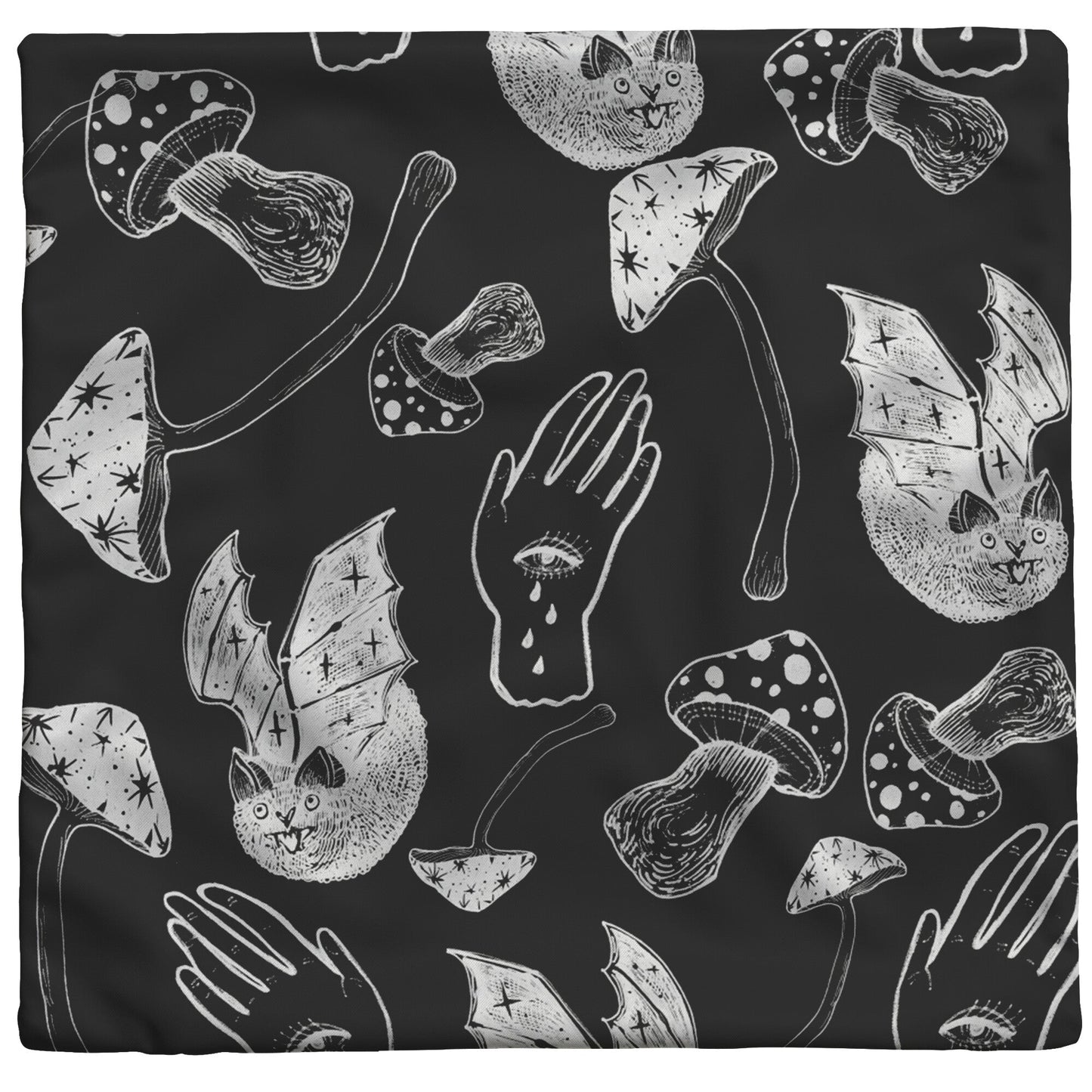 SPOOKY SPELLS, BATS, AND MUSHROOMS THROW PILLOW