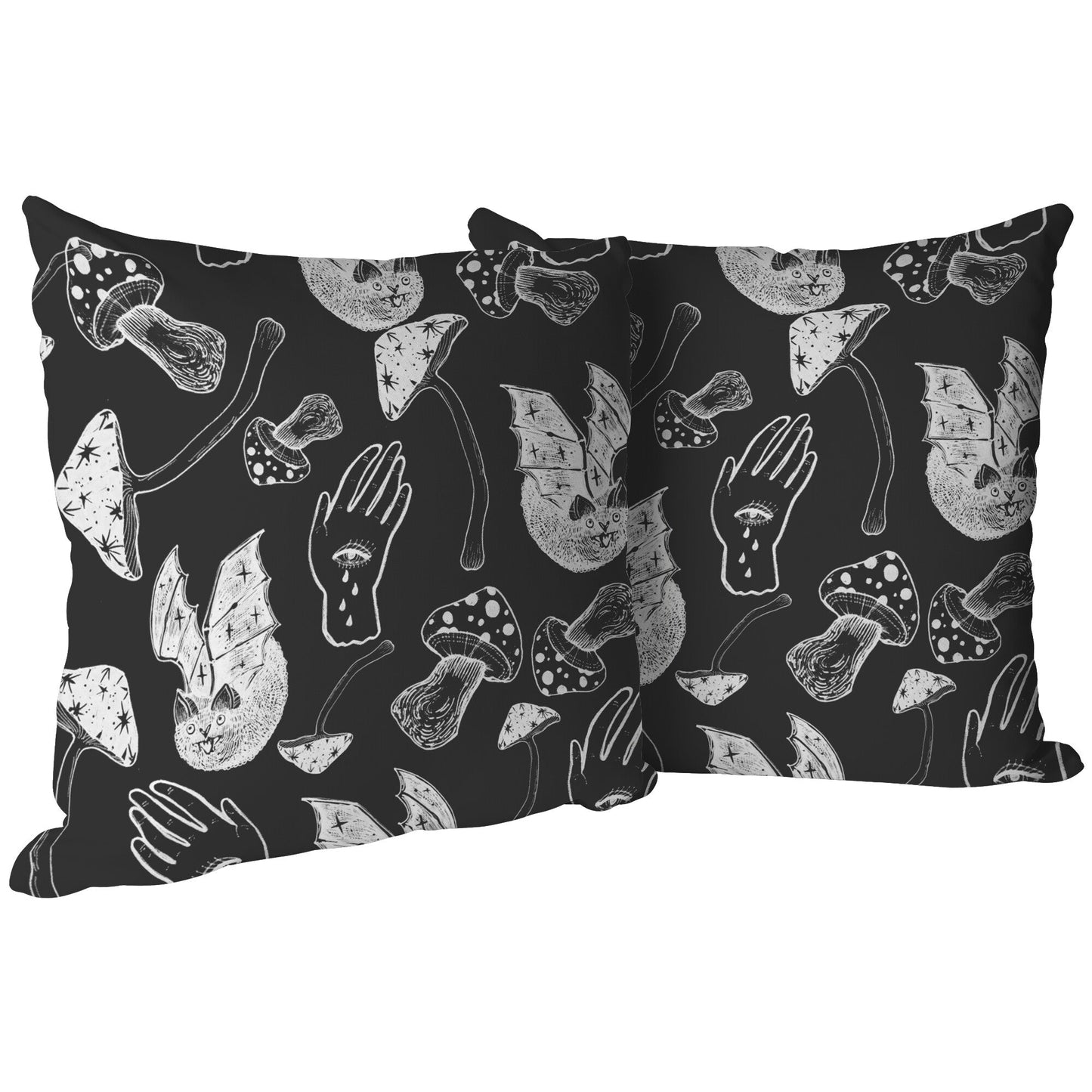 SPOOKY SPELLS, BATS, AND MUSHROOMS THROW PILLOW