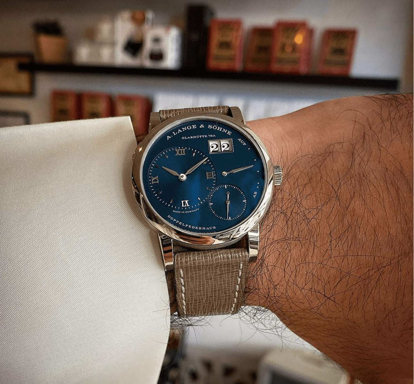 TAUPE SAFFIANO LEATHER WATCH STRAP -TAUPE