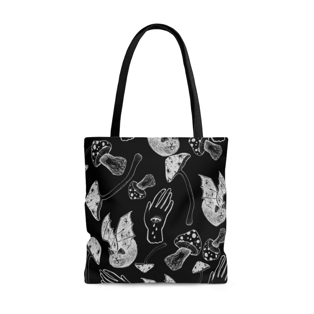 SPOOKY SPELLS, BATS AND MUSHROOMS HEAVY-DUTY CANVAS TOTE BAG