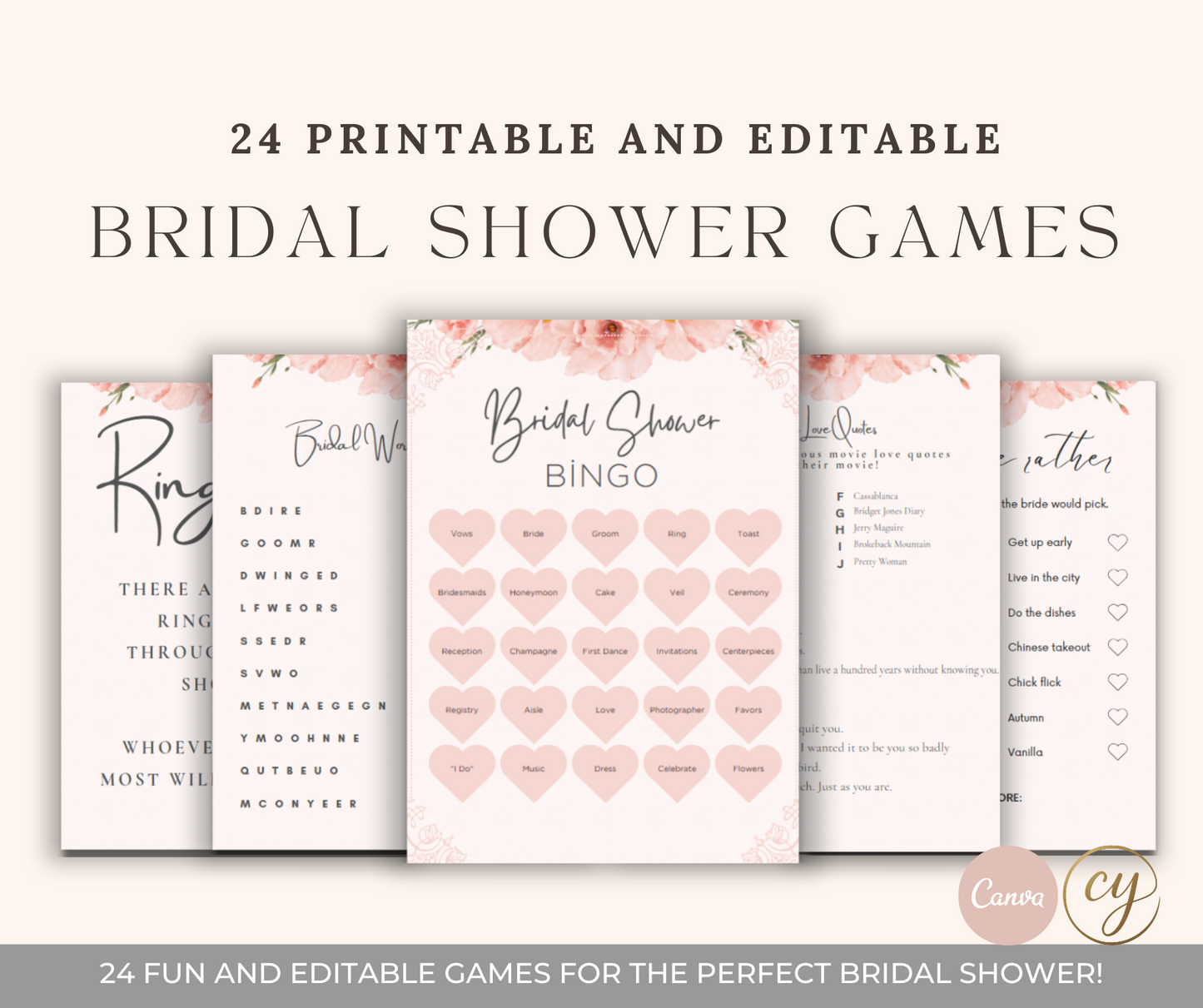 24 Printable & Editable Bridal Shower Games Bundle