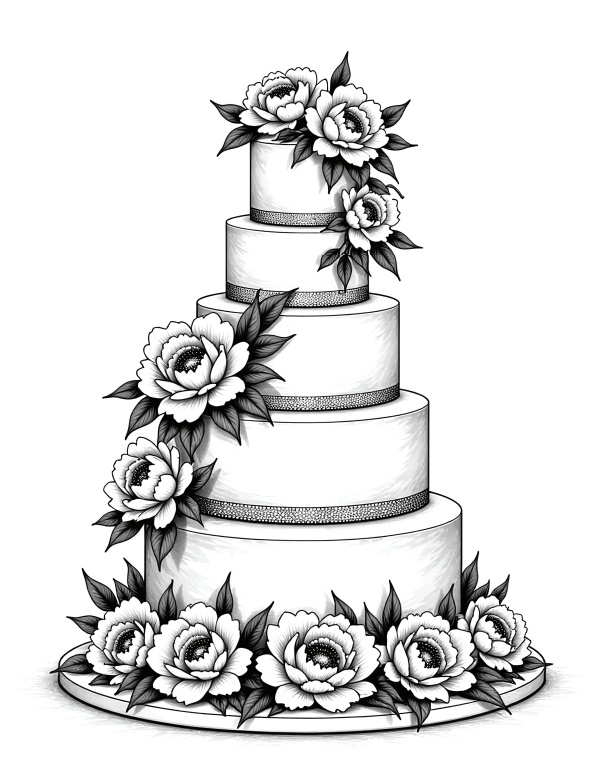 57 Floral Wedding Cake Coloring Pages (Printable & Digital PDF)
