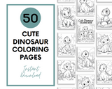 50 Cute Dinosaur Coloring Pages – Instant Download PDF