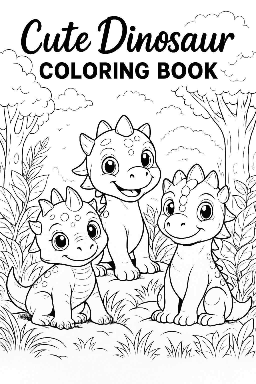 50 Cute Dinosaur Coloring Pages – Instant Download PDF