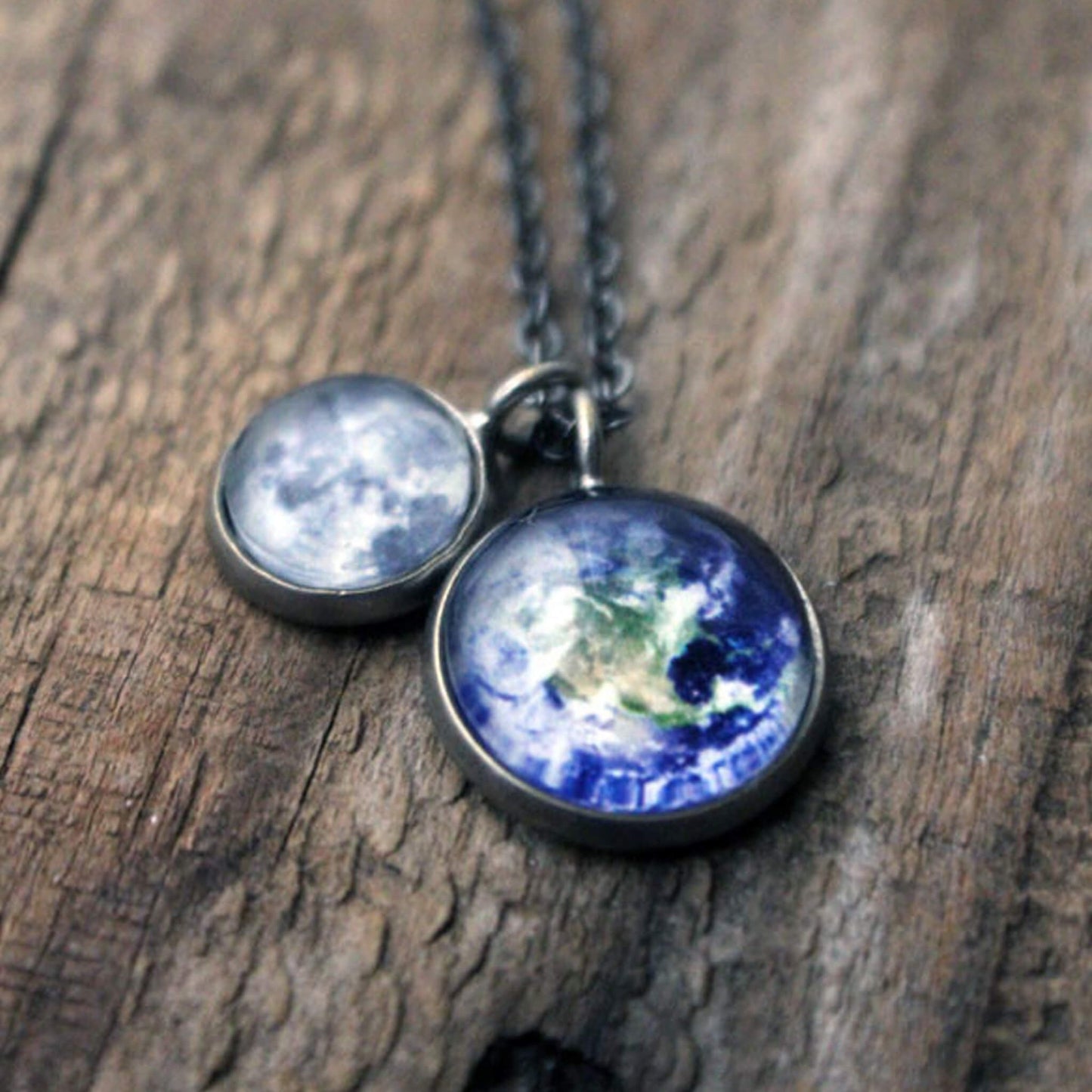EARTH AND MOON LAYERED SPACE NECKLACE