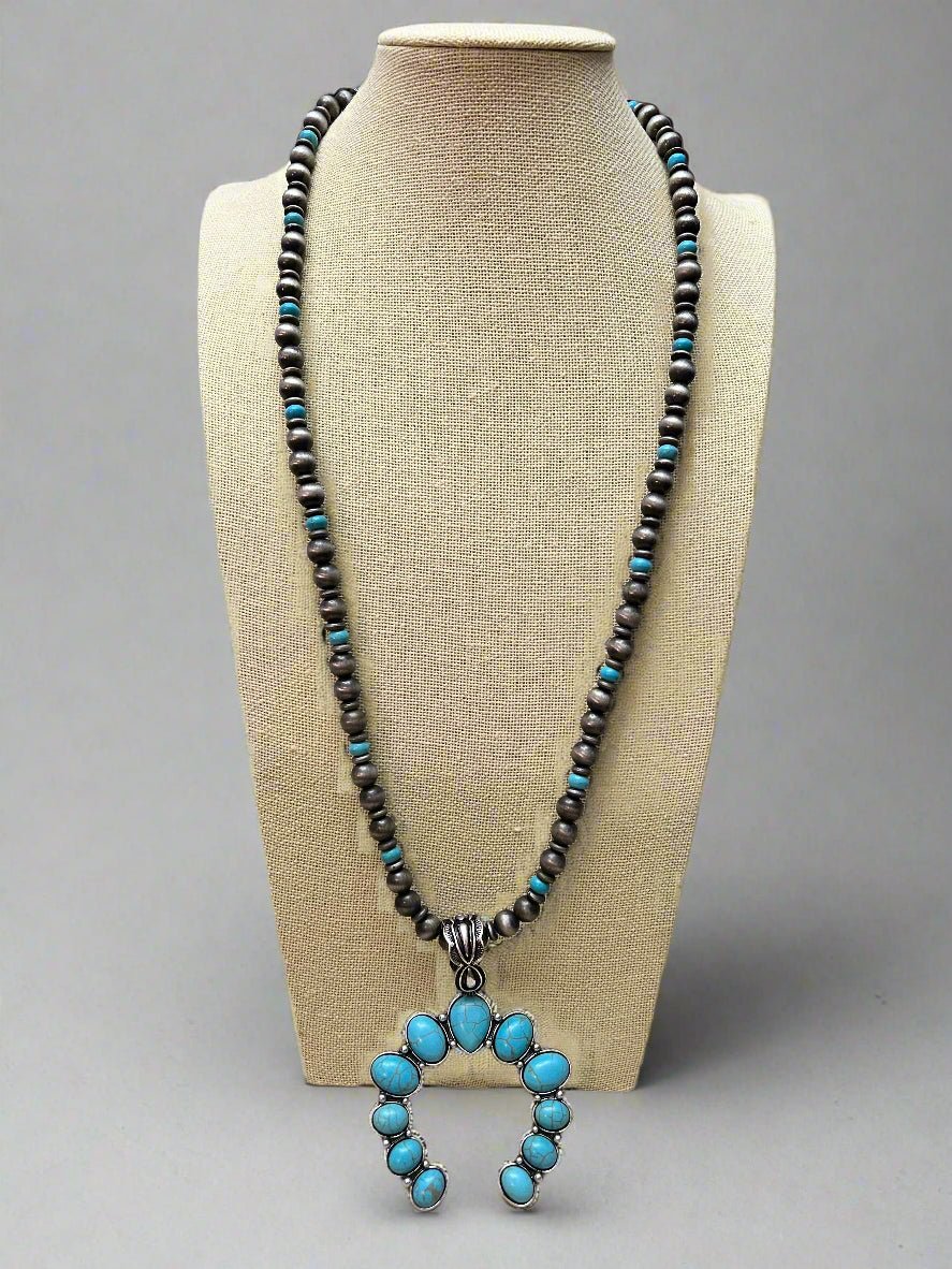 Faux Squash Blossom and Faux Pearl Necklace - 27 inch