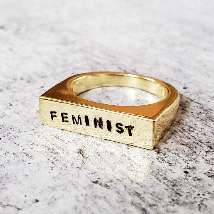FEMINIST GOLD OR SILVER FLAT TOP RING