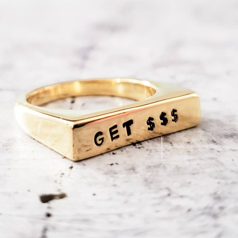 GET MONEY GOLD OR SILVER FLAT TOP RING
