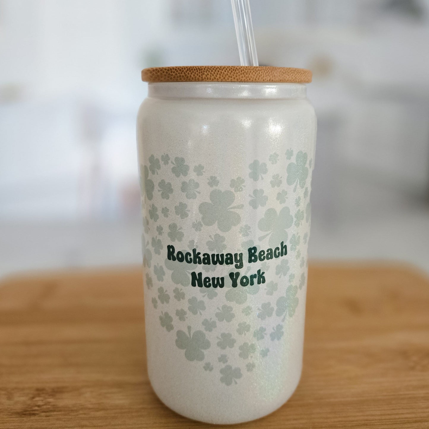 ST. PATRICK'S DAY SHAMROCK CUSTOMIZED GLASS CAN CUP