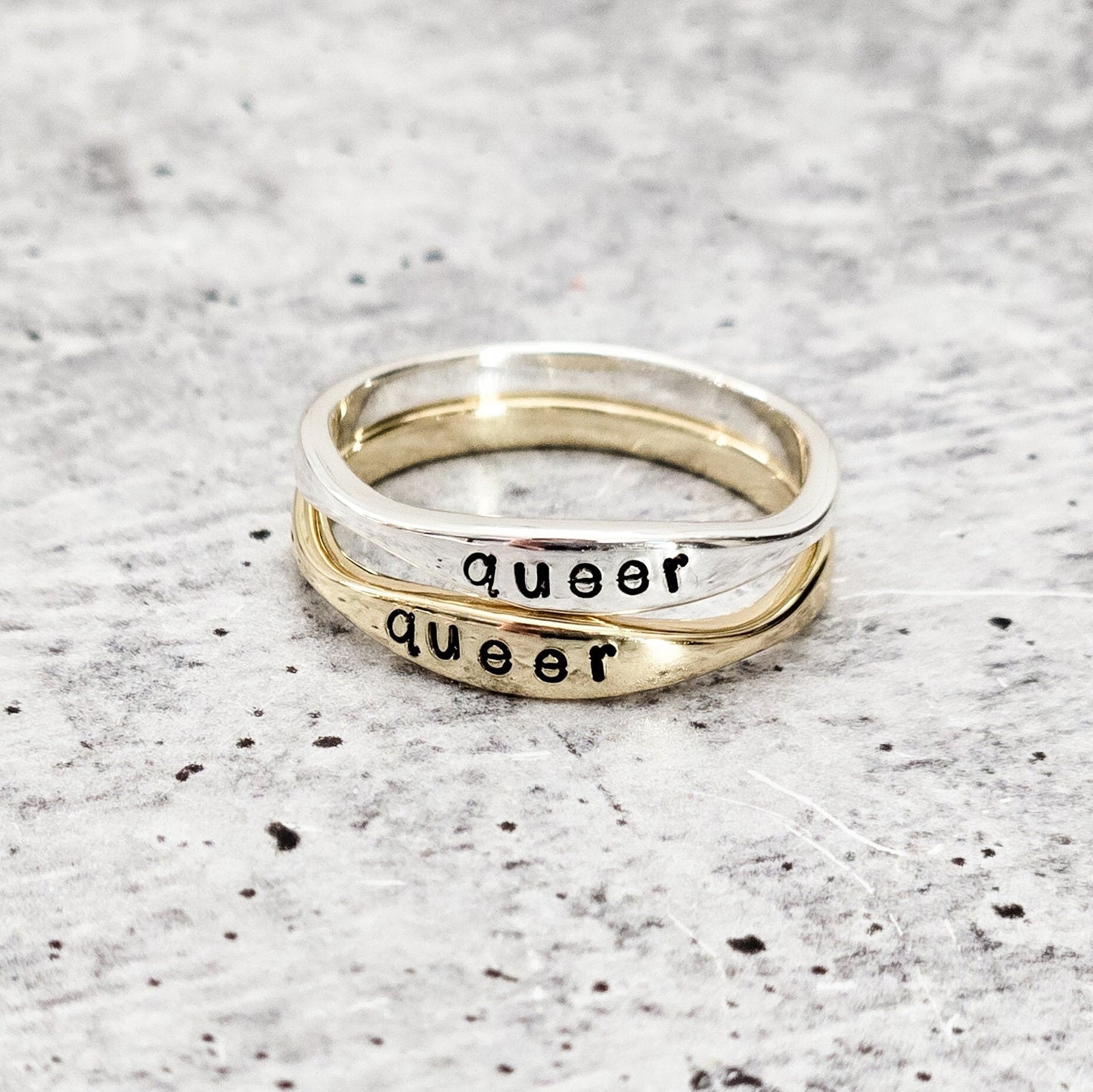QUEER DAINTY GOLD PLATED OR STERLING SILVER RING