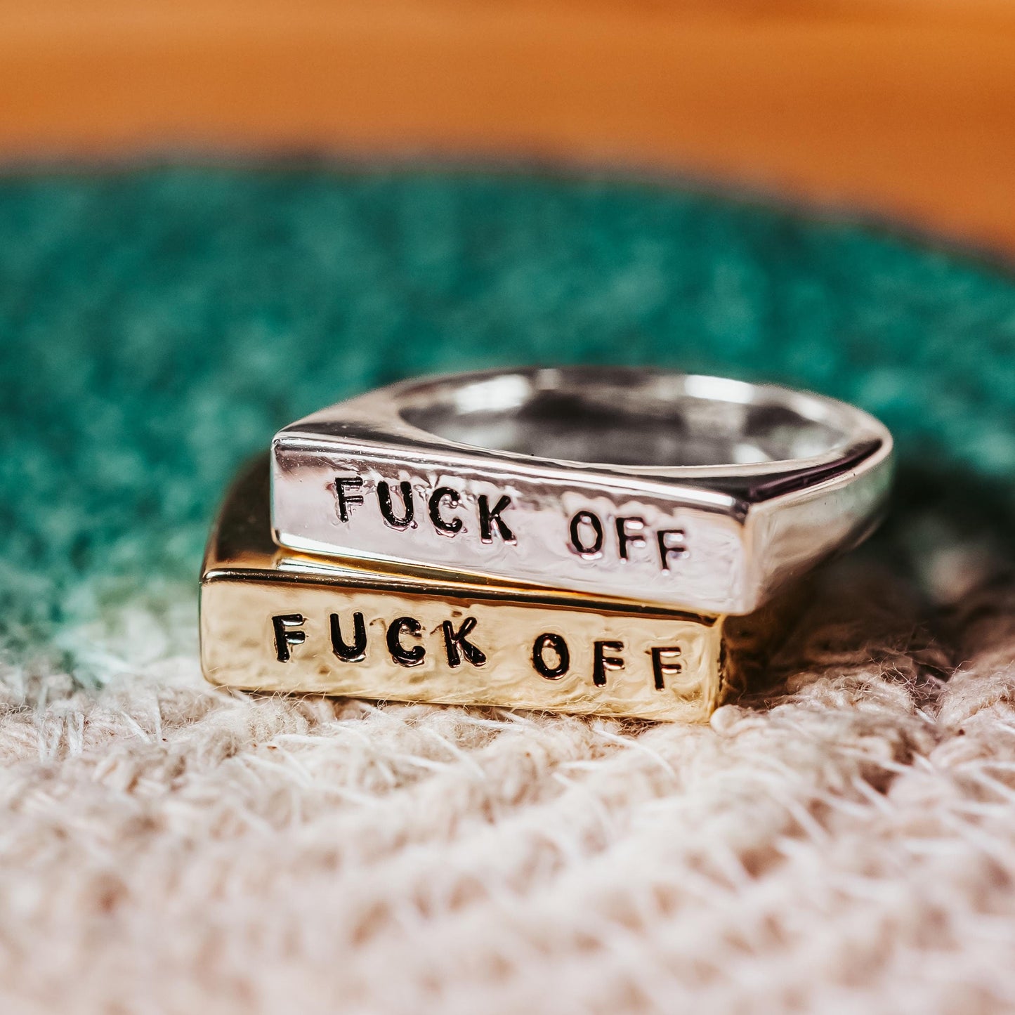 FUCK OFF GOLD OR SILVER FLAT TOP RING