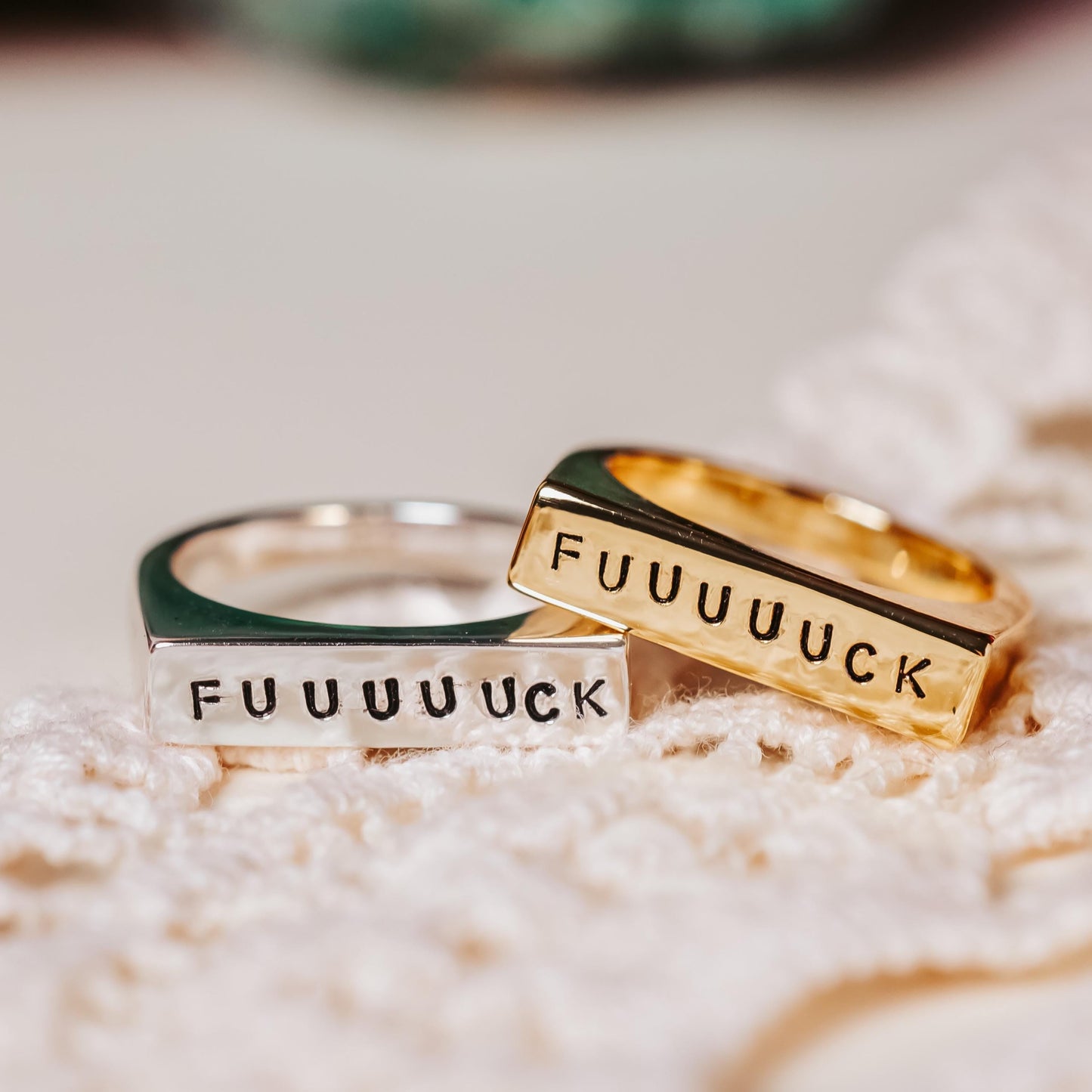 FUUUUUCK GOLD OR SILVER FLAT TOP RING