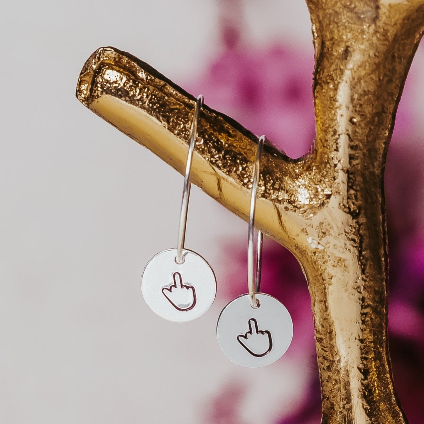 MIDDLE FINGER DAINTY HOOP EARRINGS