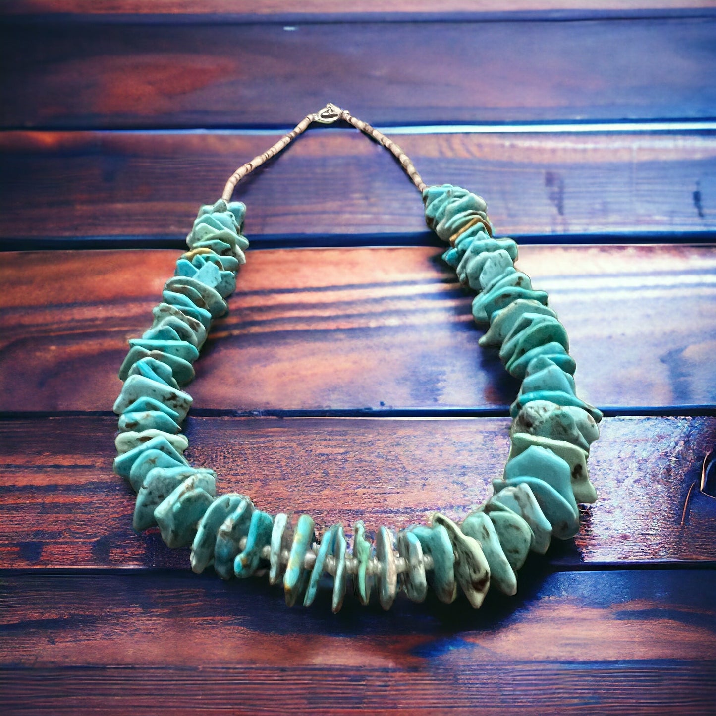 Long Blue Thick Genuine Turquoise Chips Necklace - 26 inch