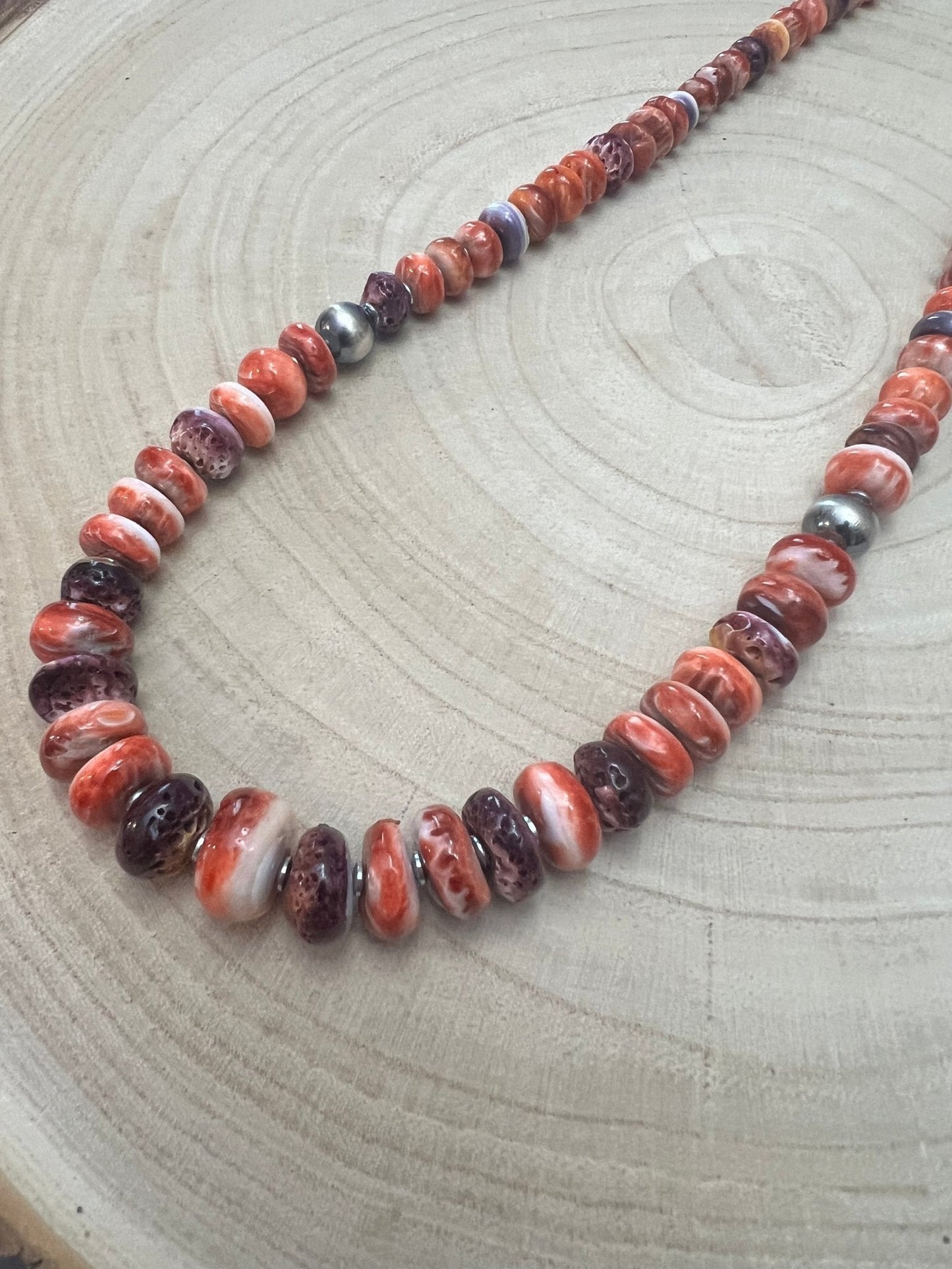 Purple and orange spiny oyster necklace - 22 inch