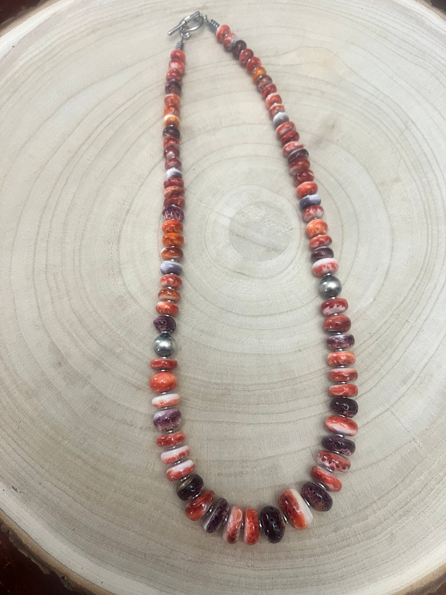 Purple and orange spiny oyster necklace - 22 inch