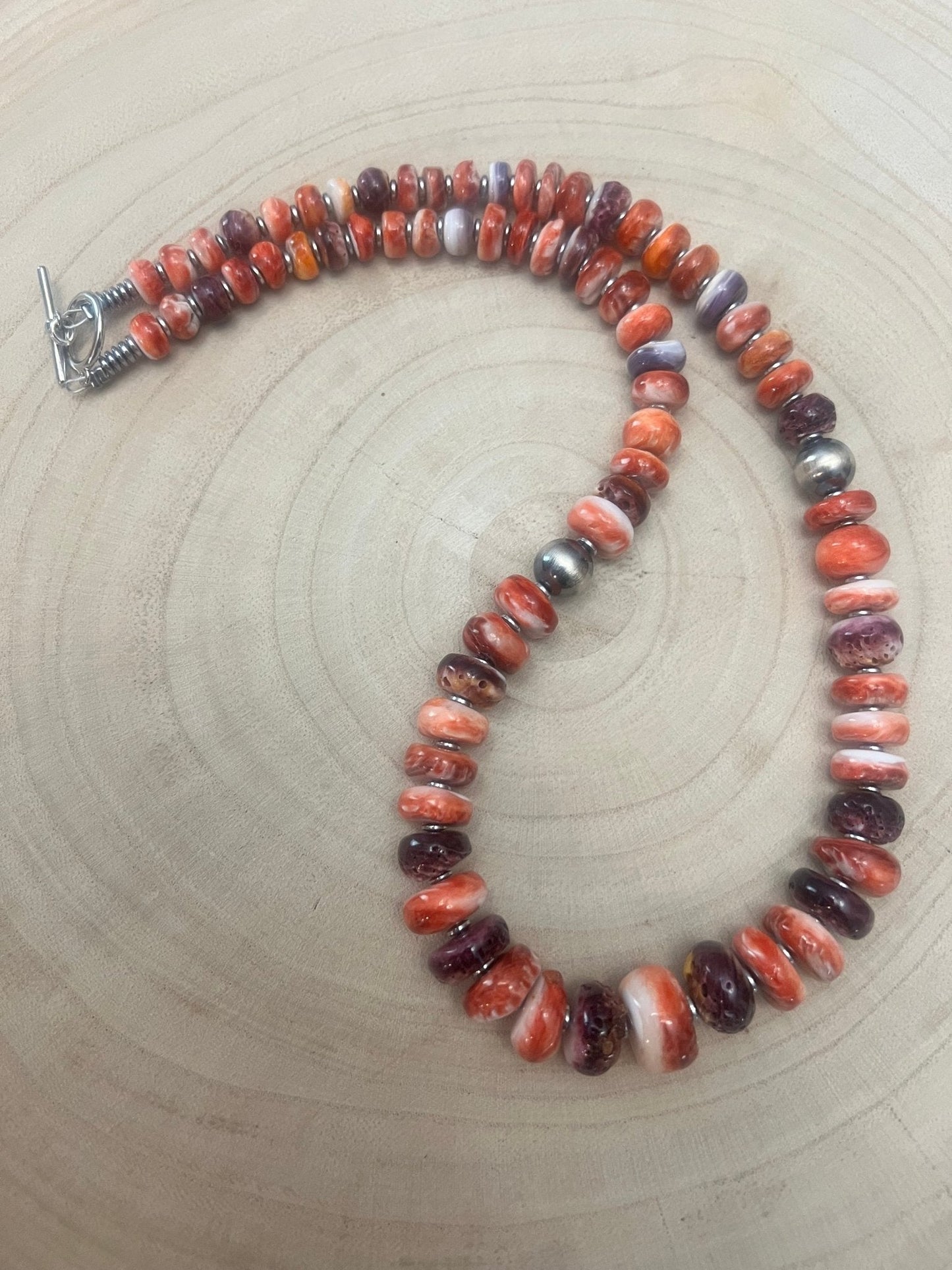 Purple and orange spiny oyster necklace - 22 inch