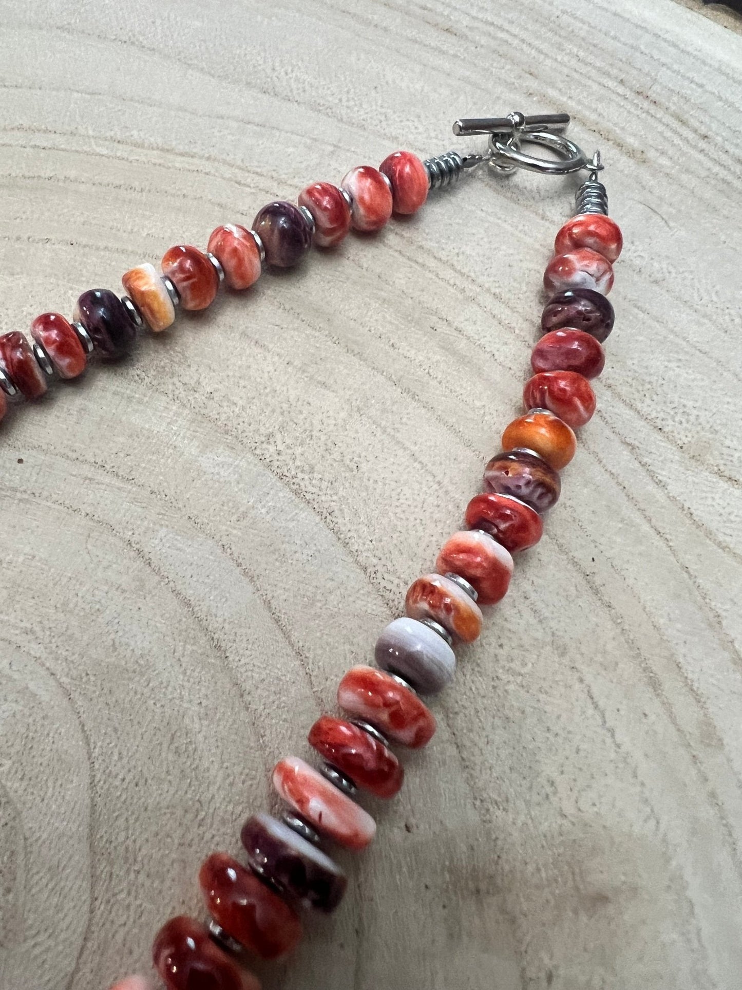 Purple and orange spiny oyster necklace - 22 inch