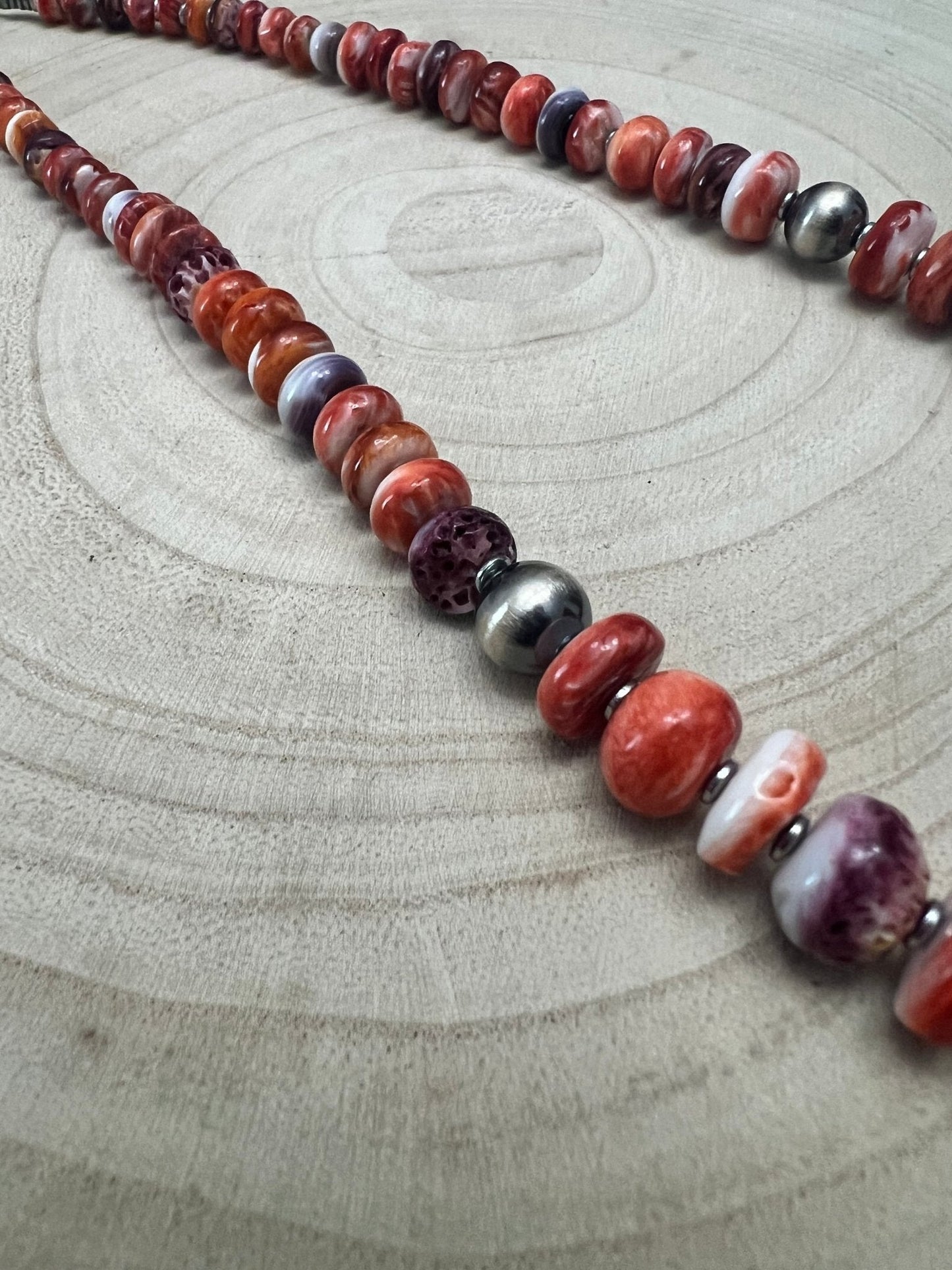 Purple and orange spiny oyster necklace - 22 inch