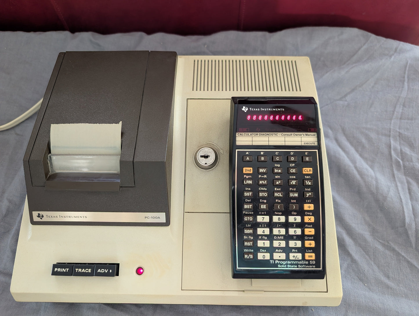 TEXAS INSTRUMENTS PC-100A PRINT/SECURITY CRADLE AND TI59 PROGRAMMABLE CALCULATOR