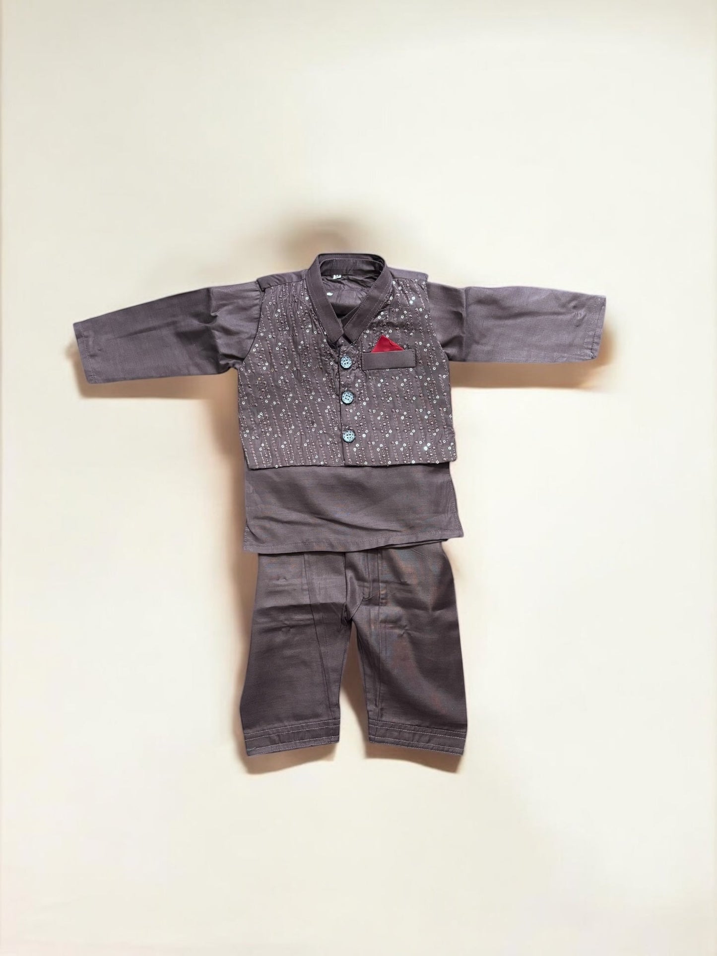 TRADITIONAL KURTA, PAJAMA AND COAT SET FOR BOYS - ETHNIC WEAR- 316