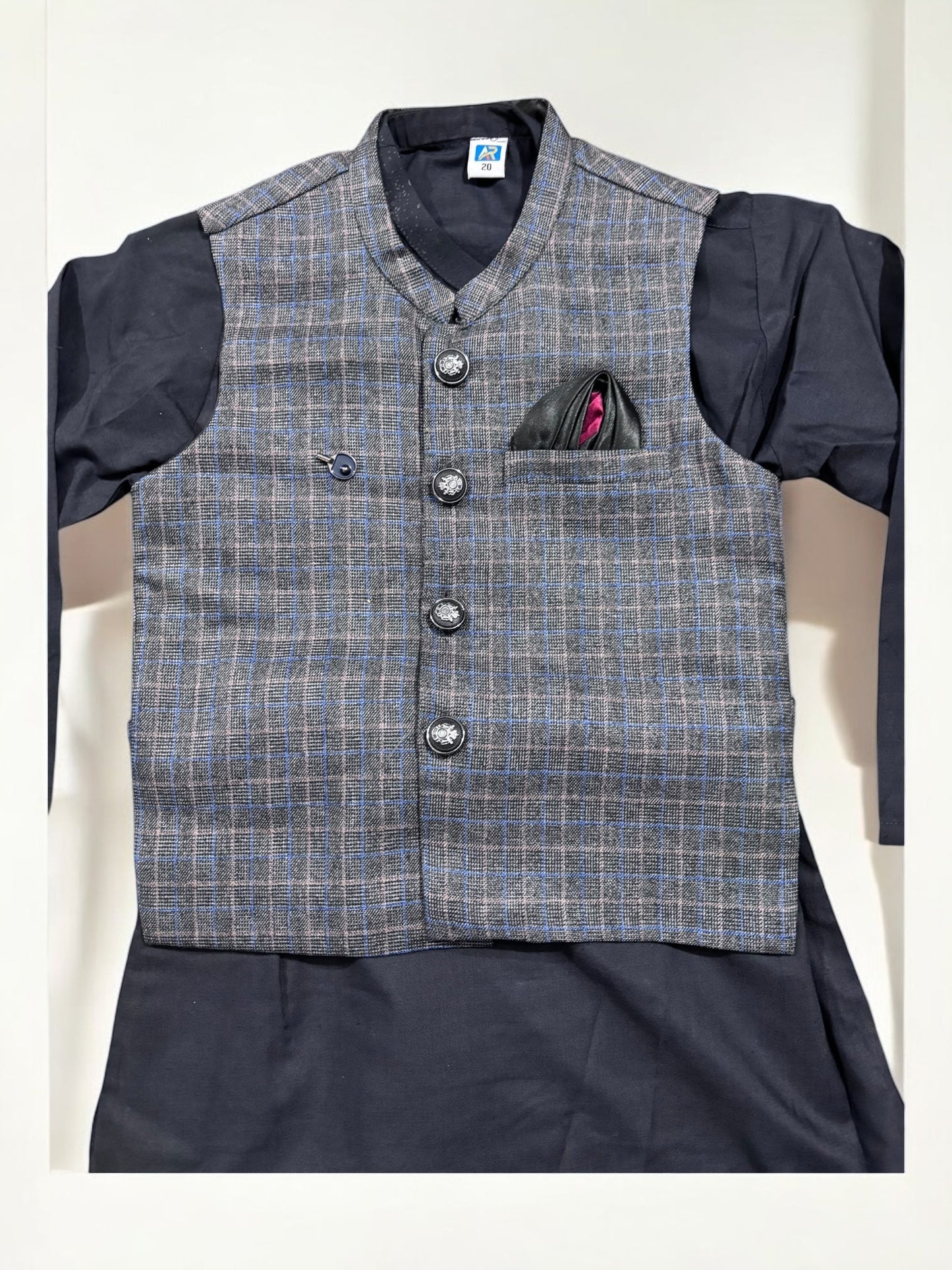 TRADITIONAL SOFT COTTON KURTA, PAJAMA AND COAT SET FOR BOYS - ETHNIC WEAR- 211