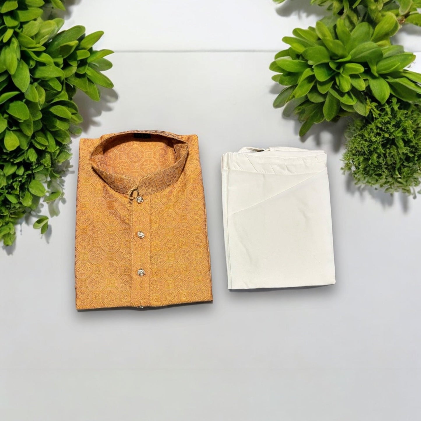 TRADITIONAL BOYS PEACH KURTA PAJAMA SET - 6411