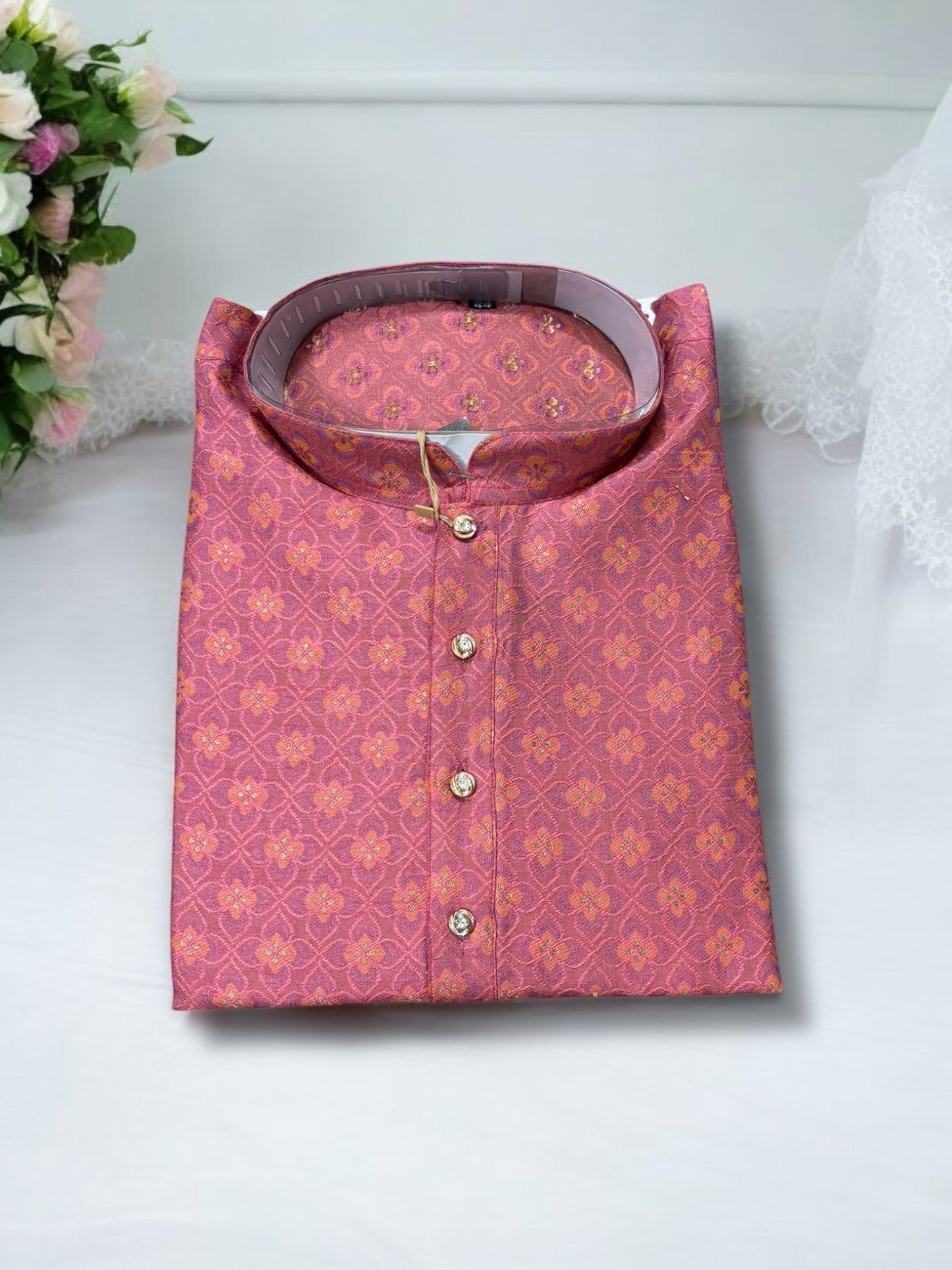 TRADITIONAL MEN'S ONION PINK COLOR SILK KURTA – ETHNIC WEAR - 6479