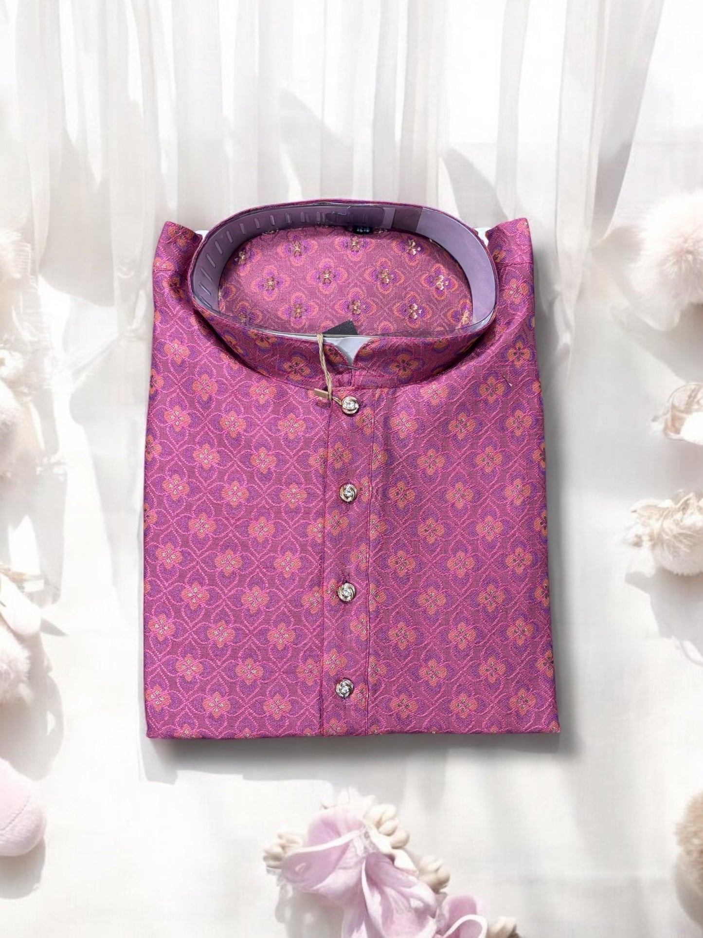 TRADITIONAL MEN'S ONION PINK COLOR SILK KURTA – ETHNIC WEAR - 6479